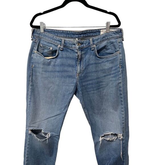 Rag & Bone Distressed Low Rise Ankle Slim Fit Boyfriend Jeans Blue Denim Size 31 - Picture 5 of 15